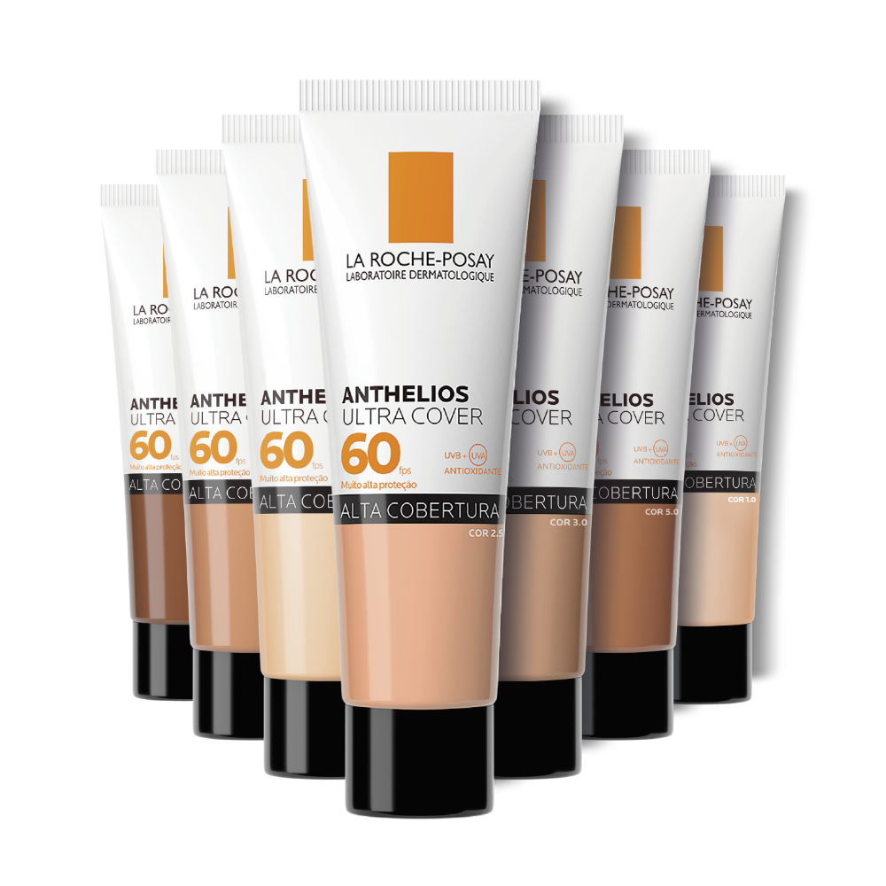 Todas as 7 cores disponíveis do Anthelios Ultra Cover